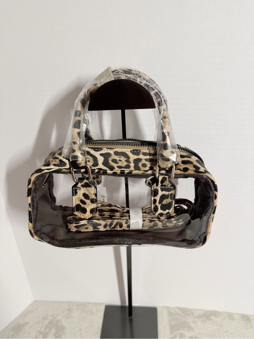 Leopard Print Clear Mini Handbag with Top Handles